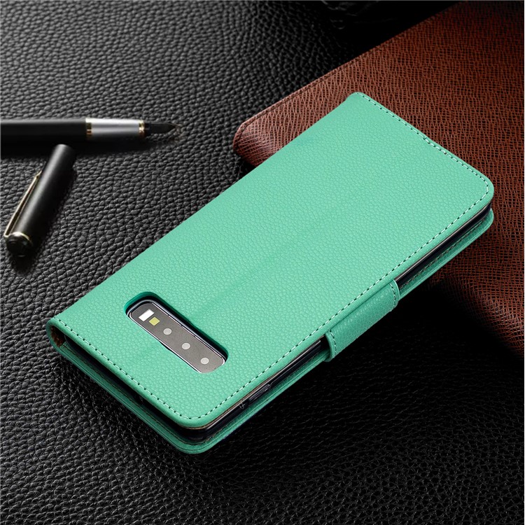 Lichia Pele PU Couro Stand Case Carteira Para Samsung Galaxy S10 Plus - Verde-8