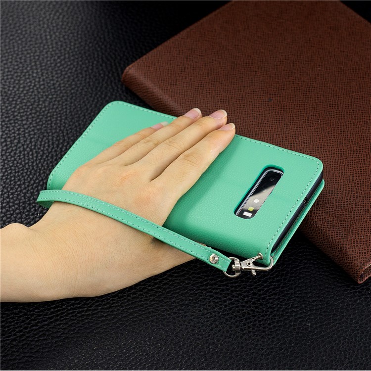 Lichia Pele PU Couro Stand Case Carteira Para Samsung Galaxy S10 Plus - Verde-9