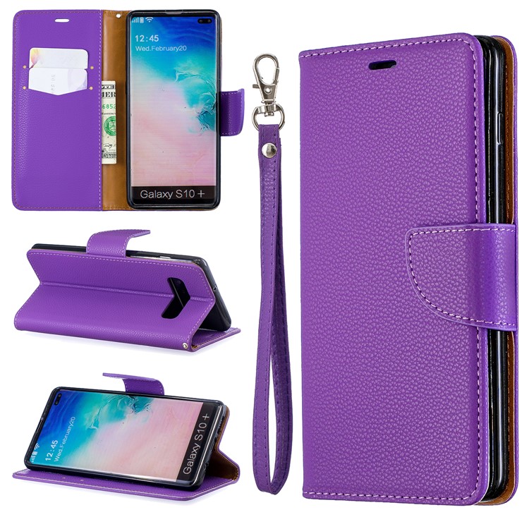

Litchi Skin PU Leather Stand Wallet Case for Samsung Galaxy S10 Plus - Purple, Galaxy S10 Plus
