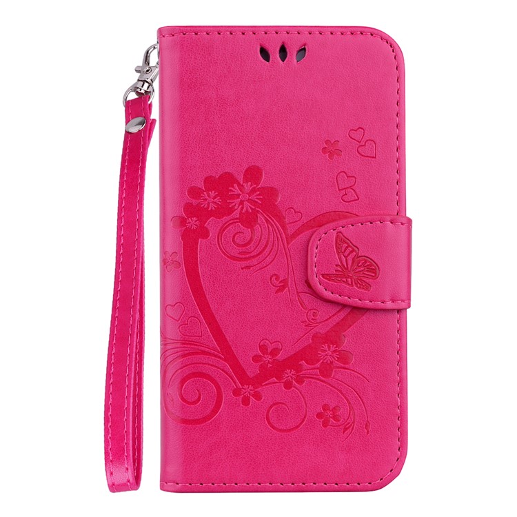 Imprint Heart Flower Wallet Leather Stand Case for Samsung Galaxy J4 Plus - Rose-2