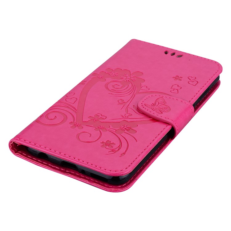 Imprint Heart Flower Wallet Leather Stand Case for Samsung Galaxy J4 Plus - Rose-6