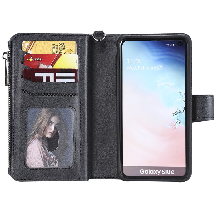 Detachable 2-in-1 TPU + Zipper Wallet Leather Flip Casing for Samsung Galaxy S10e - Black-9