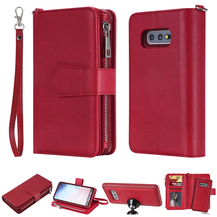 

Detachable 2-in-1 TPU + Zipper Wallet Leather Flip Casing for Samsung Galaxy S10e - Red, Galaxy S10e