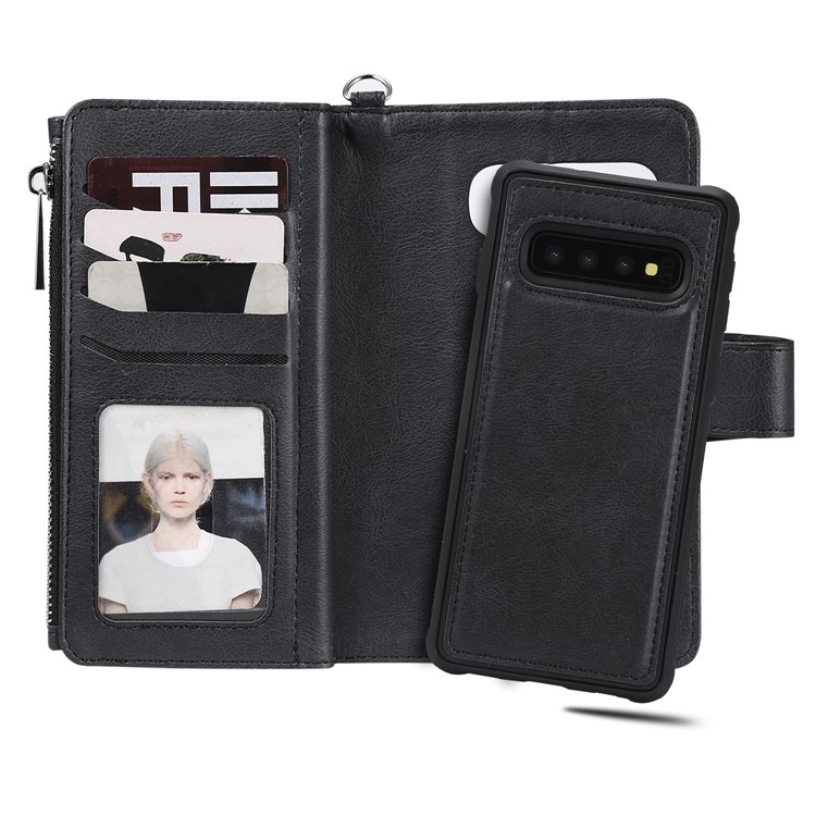 Detachable 2-in-1 TPU + Zipper Wallet Leather Mobile Cover for Samsung Galaxy S10 Plus - Black-8