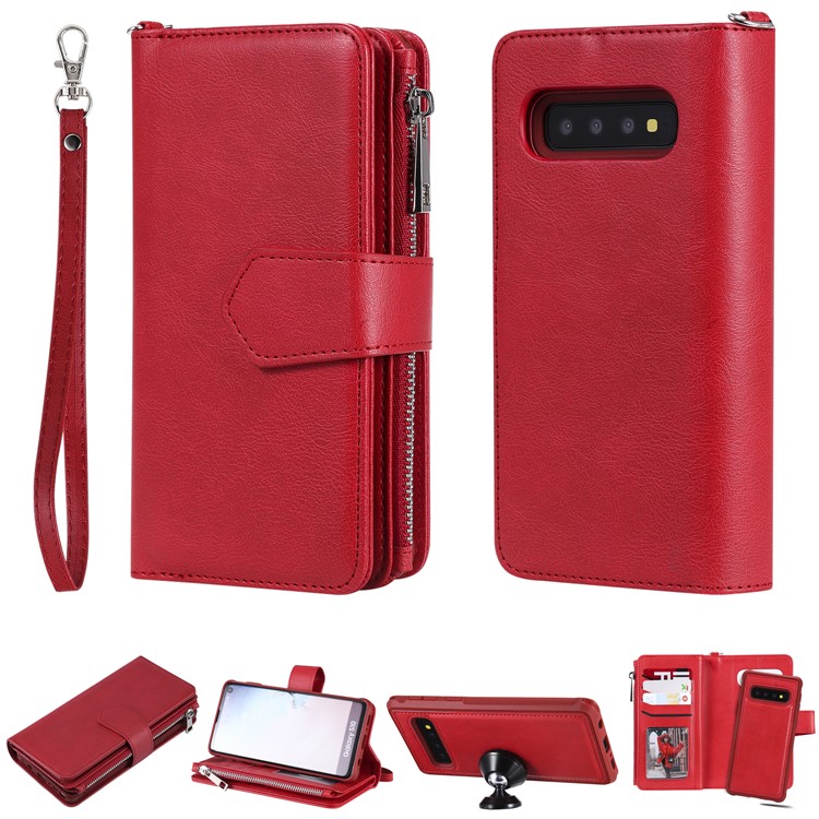 

Detachable 2-in-1 TPU + Zipper Wallet Leather Mobile Cover for Samsung Galaxy S10 Plus - Red, Galaxy S10 Plus