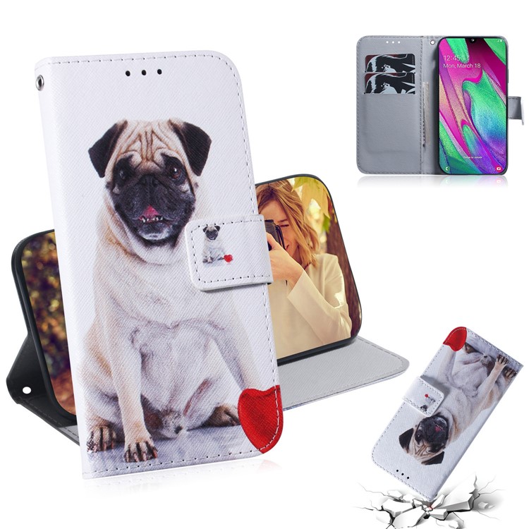 Patterned Leather Wallet Case for Samsung Galaxy A40 - Dog and Heart-1
