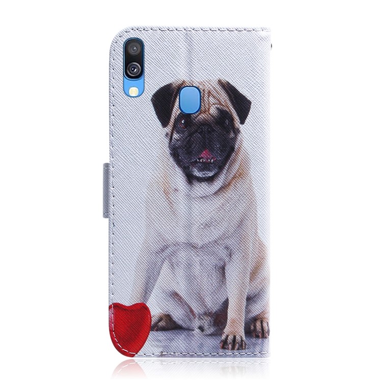 Étui à Portefeuille en Cuir à Motifs Pour Samsung Galaxy A40 - Chien et Cœur-3