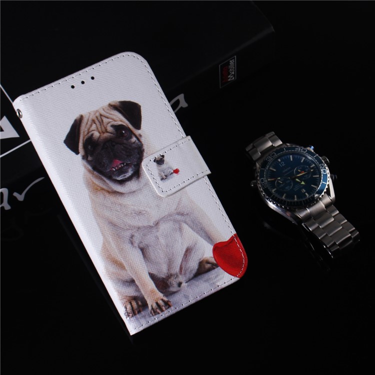 Étui à Portefeuille en Cuir à Motifs Pour Samsung Galaxy A40 - Chien et Cœur-9