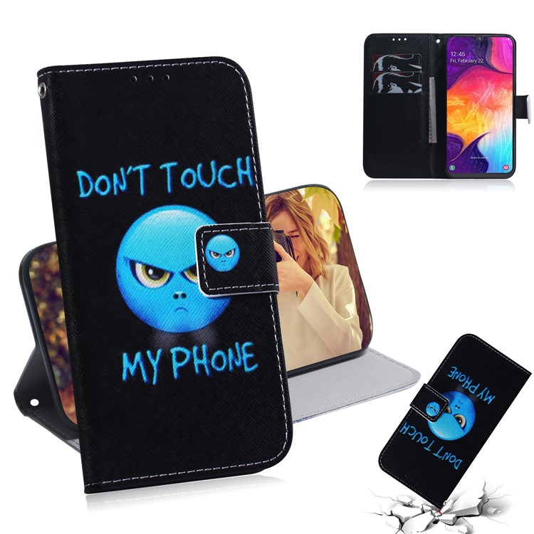 PU Carteira De Couro Padrão De Impressão Stand Phone Case Protetor Para Samsung Galaxy A50 - Não Toque-1