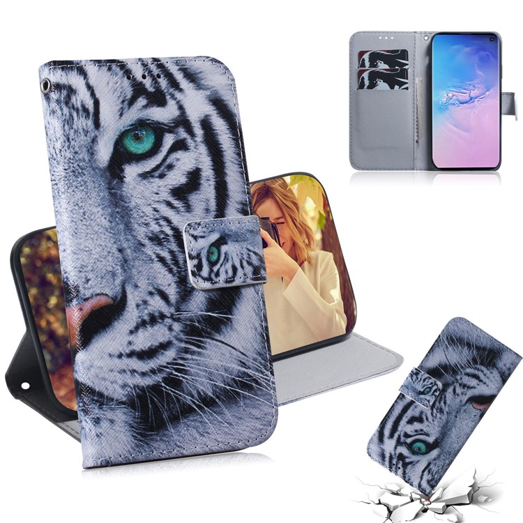 

Pattern Printing Leather Wallet Stand Case for Samsung Galaxy S10 - Tiger, Galaxy S10