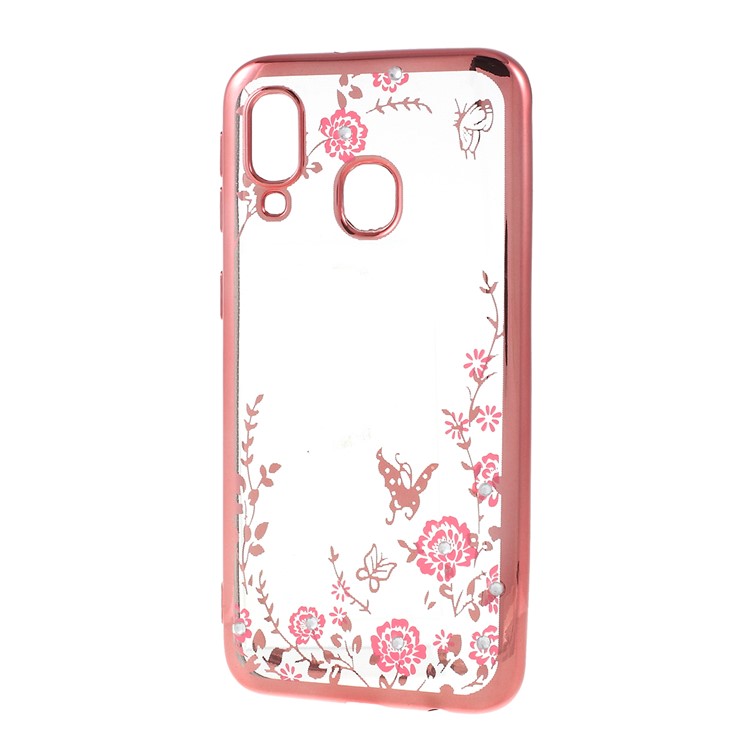 Electroplated TPU Rhinestone Phone Cover for Samsung Galaxy A40 - Rose Gold-2