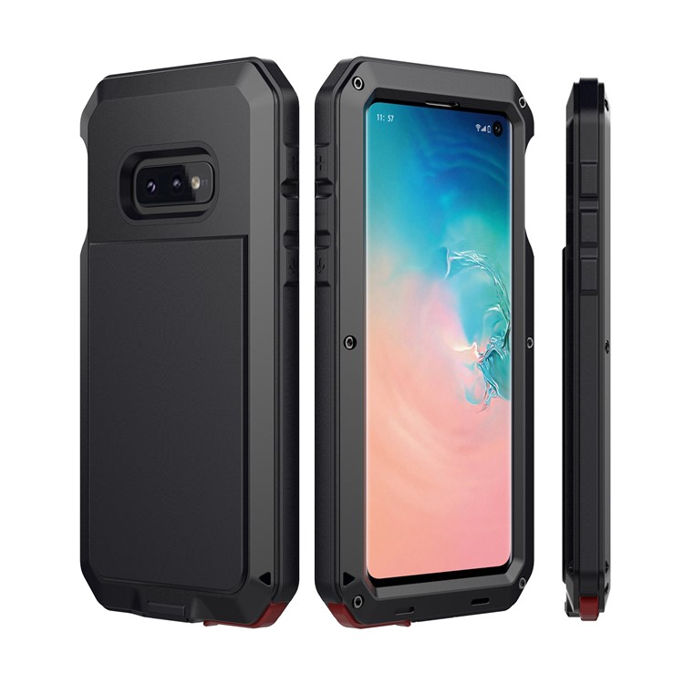 

Silicone+Metal Dustproof Shockproof Splashproof Phone Cover for Samsung Galaxy S10e - Black, Galaxy S10e