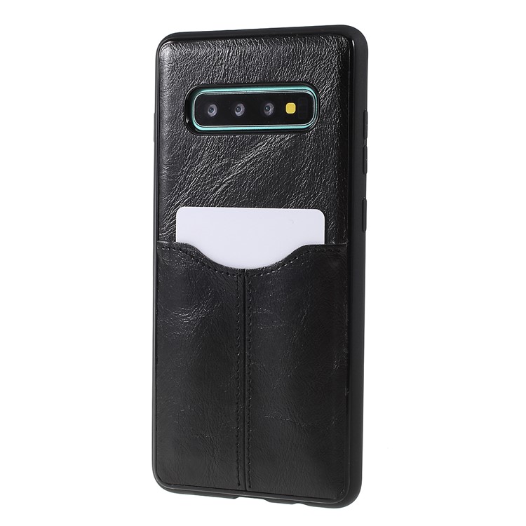 Business Card Slot PU Leather Coated TPU Mobile Phone Case for Samsung Galaxy S10 Plus - Black-5