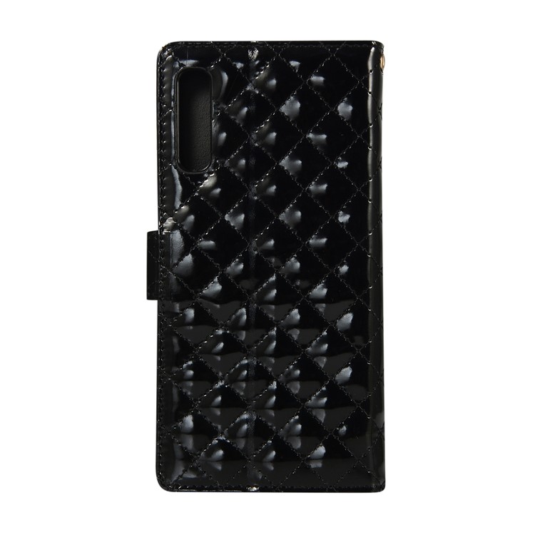 Glossy Stitching Grid Leather Wallet Stand Case for Samsung Galaxy A50 - Black-2