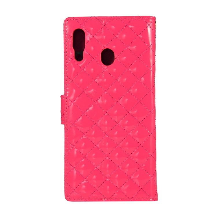 Glossy Stitching Grid Leather Wallet Stand Case for Samsung Galaxy M20 - Rose-3