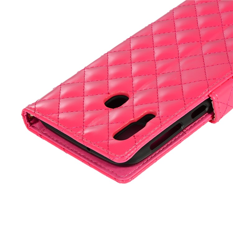 Glossy Stitching Grid Leather Wallet Stand Case for Samsung Galaxy M20 - Rose-8