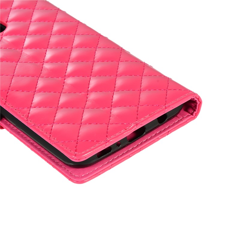 Glossy Stitching Grid Leather Wallet Stand Case for Samsung Galaxy M20 - Rose-9