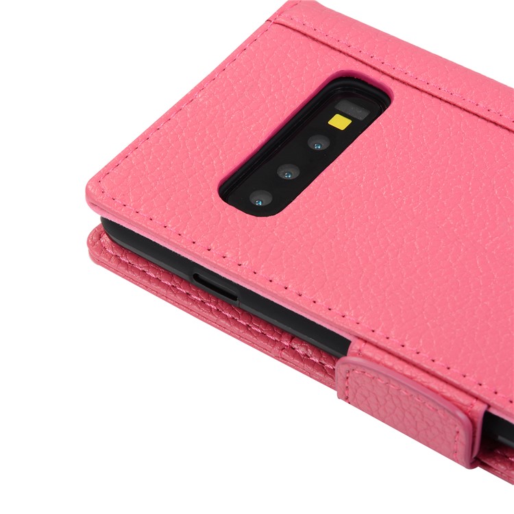 Litchi Texture Genuine Leather Wallet Stand Phone Case for Samsung Galaxy S10 - Rose-10