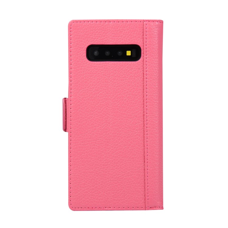 Litchi Texture Genuine Leather Wallet Stand Phone Case for Samsung Galaxy S10 - Rose-3