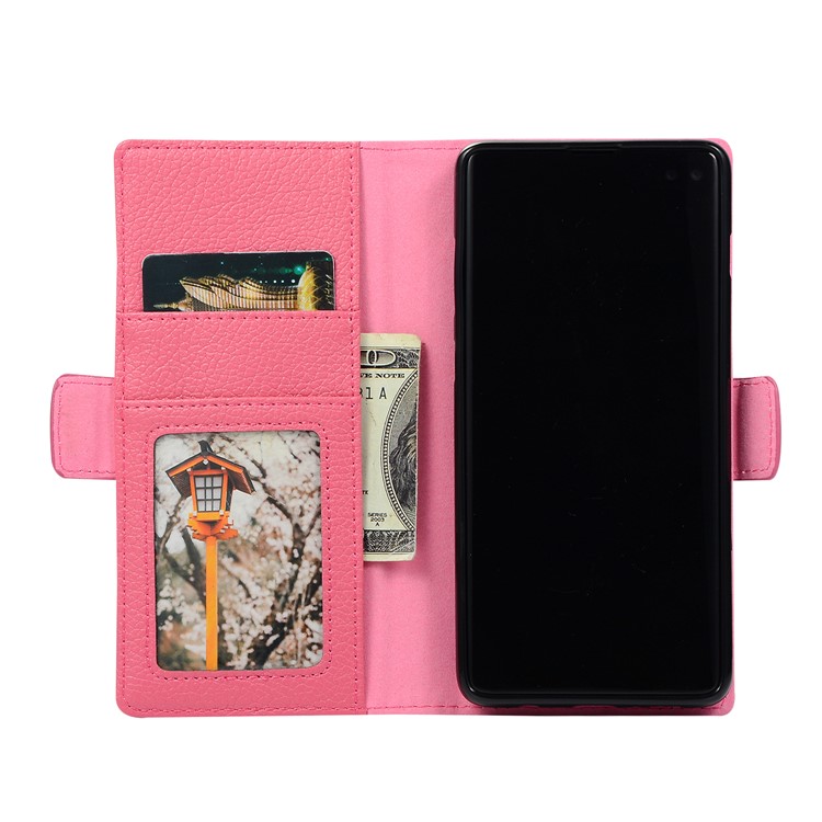 Litchi Texture Genuine Leather Wallet Stand Phone Case for Samsung Galaxy S10 - Rose-4