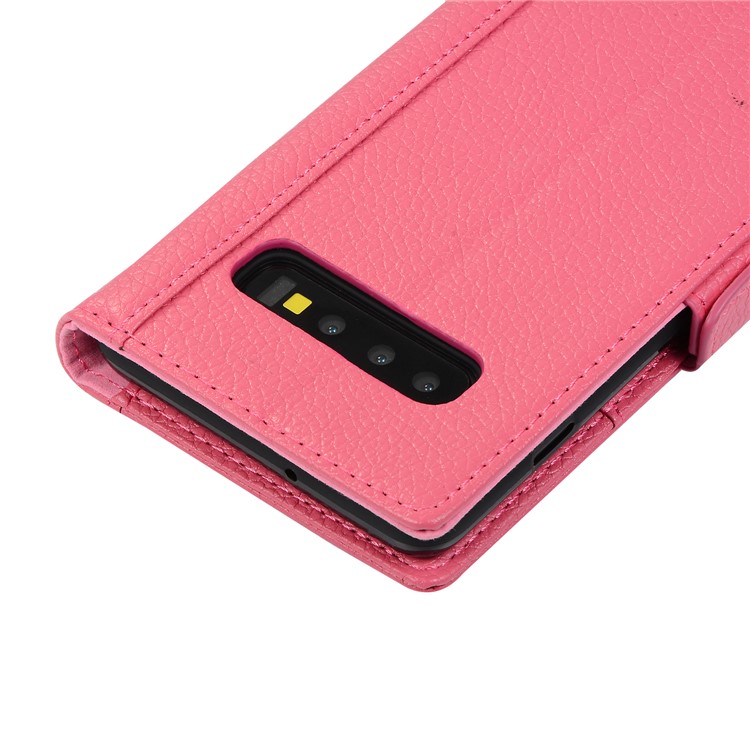 Litchi Texture Genuine Leather Wallet Stand Phone Case for Samsung Galaxy S10 - Rose-9