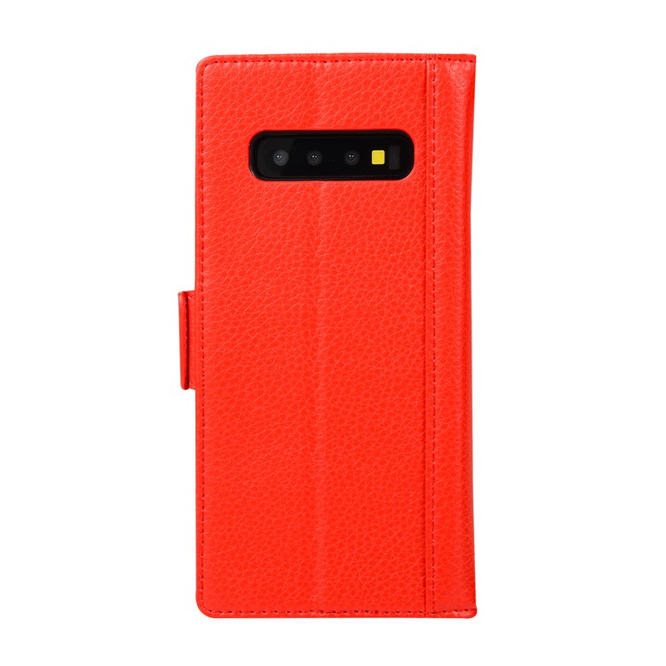 Litchi Texture Genuine Leather Wallet Stand Phone Case Cover for Samsung Galaxy S10 Plus - Red-2