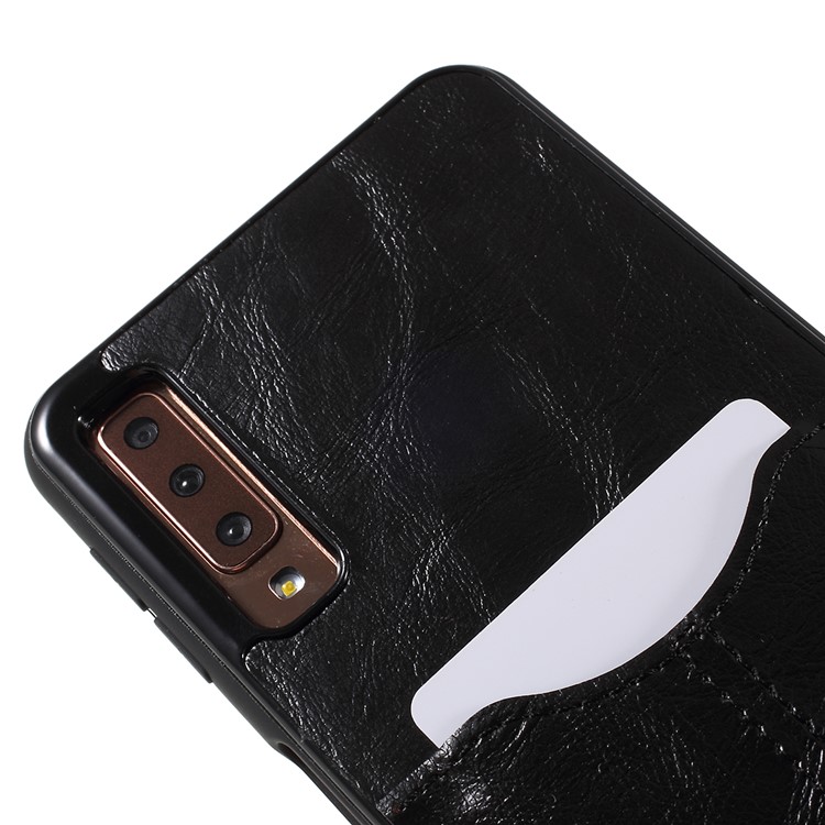 Business Card Slot PU Leather Coated TPU Mobile Phone Cover Case for Samsung Galaxy A7 (2018) - Black-3