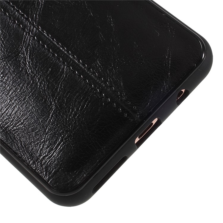 Business Card Slot PU Leather Coated TPU Mobile Phone Cover Case for Samsung Galaxy A7 (2018) - Black-4