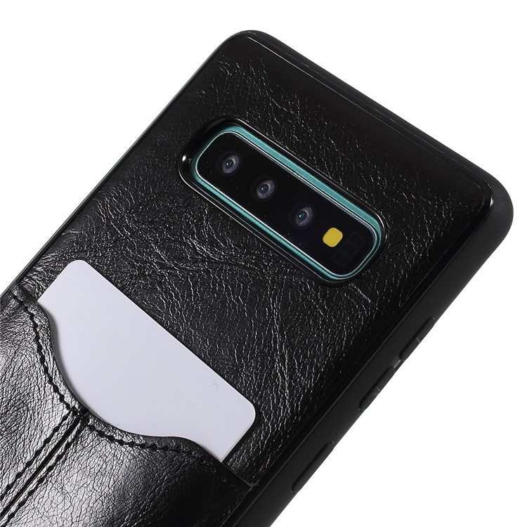 Business Card Slot PU Leather Coated TPU Mobile Phone Shell for Samsung Galaxy S10 - Black-2