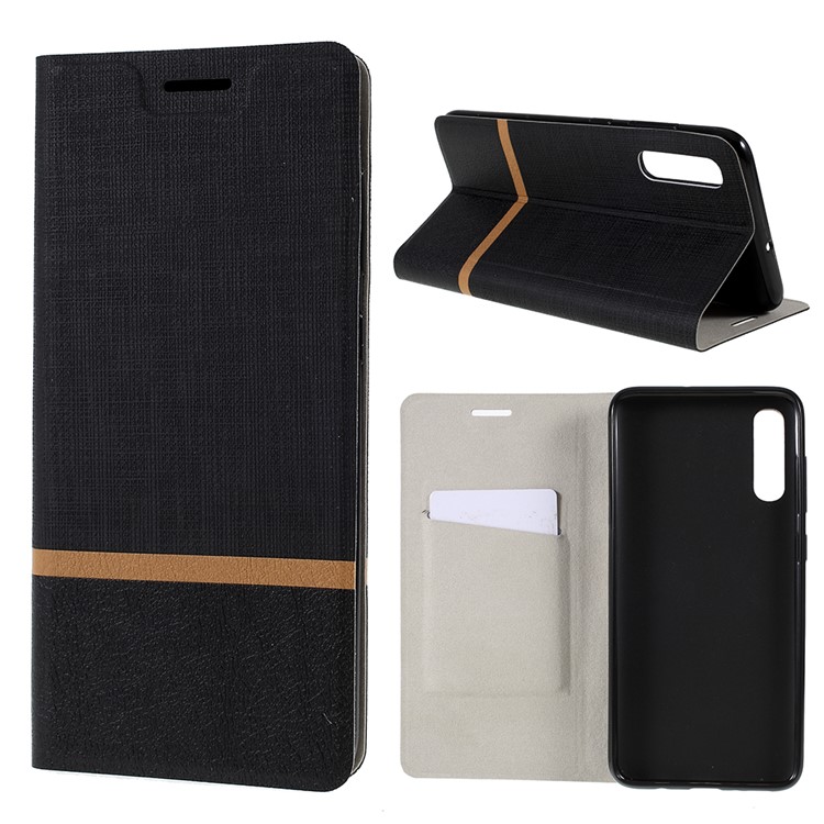 Cross Pattern Leather Card Holder Phone Cover (Built-in Steel Sheet) for Samsung Galaxy A70 - Black-1