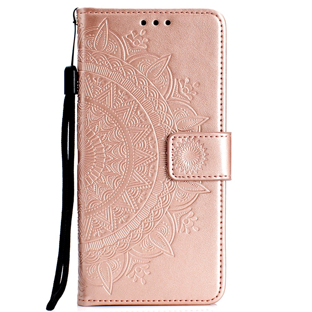 Custodia A Portafoglio In Pelle Fiore Stampa Per Samsung Galaxy A50 - Oro Rosa-2