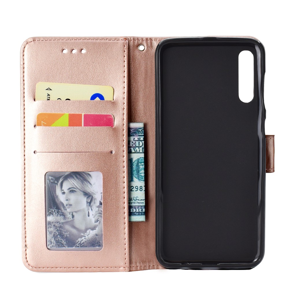Custodia A Portafoglio In Pelle Fiore Stampa Per Samsung Galaxy A50 - Oro Rosa-3