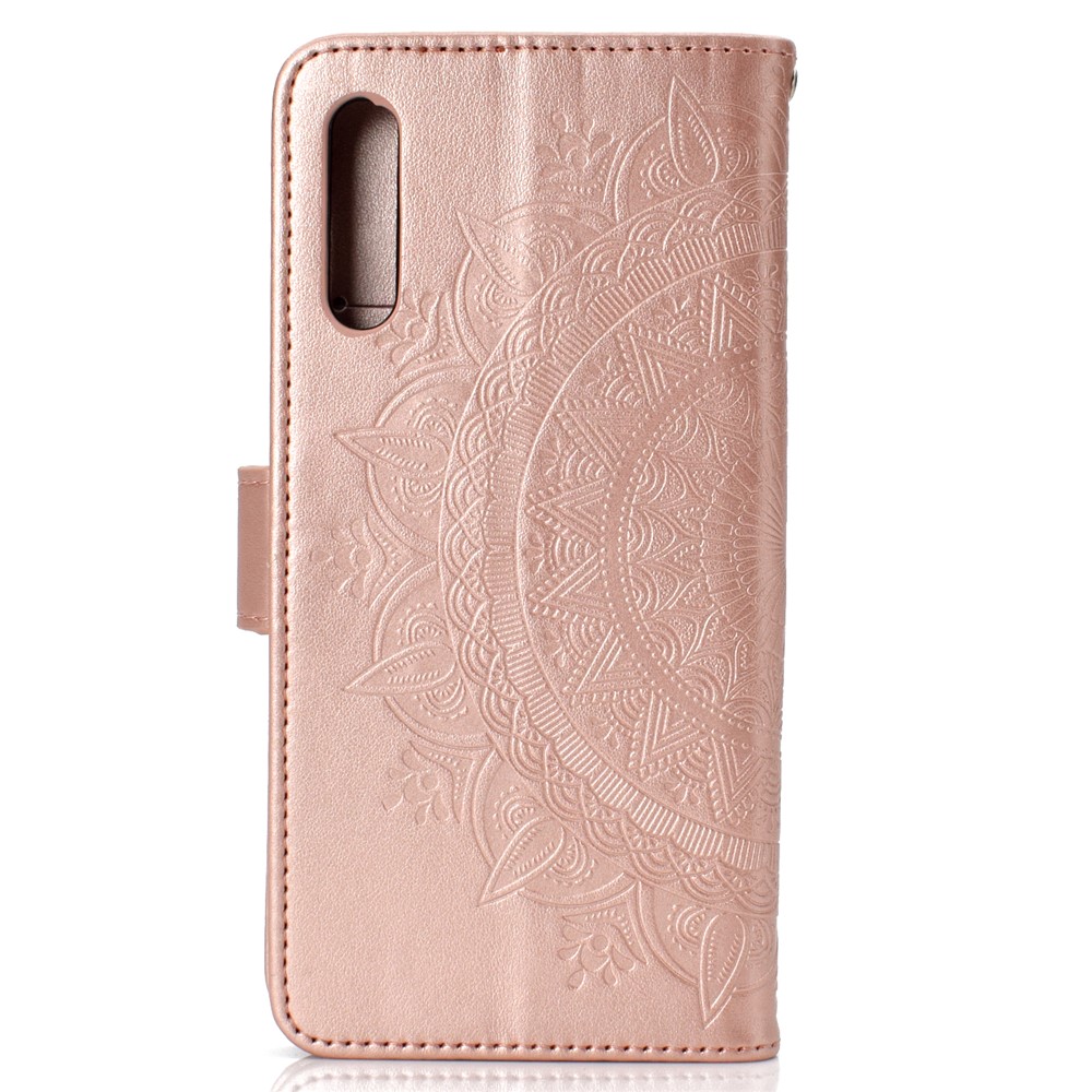 Custodia A Portafoglio In Pelle Fiore Stampa Per Samsung Galaxy A50 - Oro Rosa-4