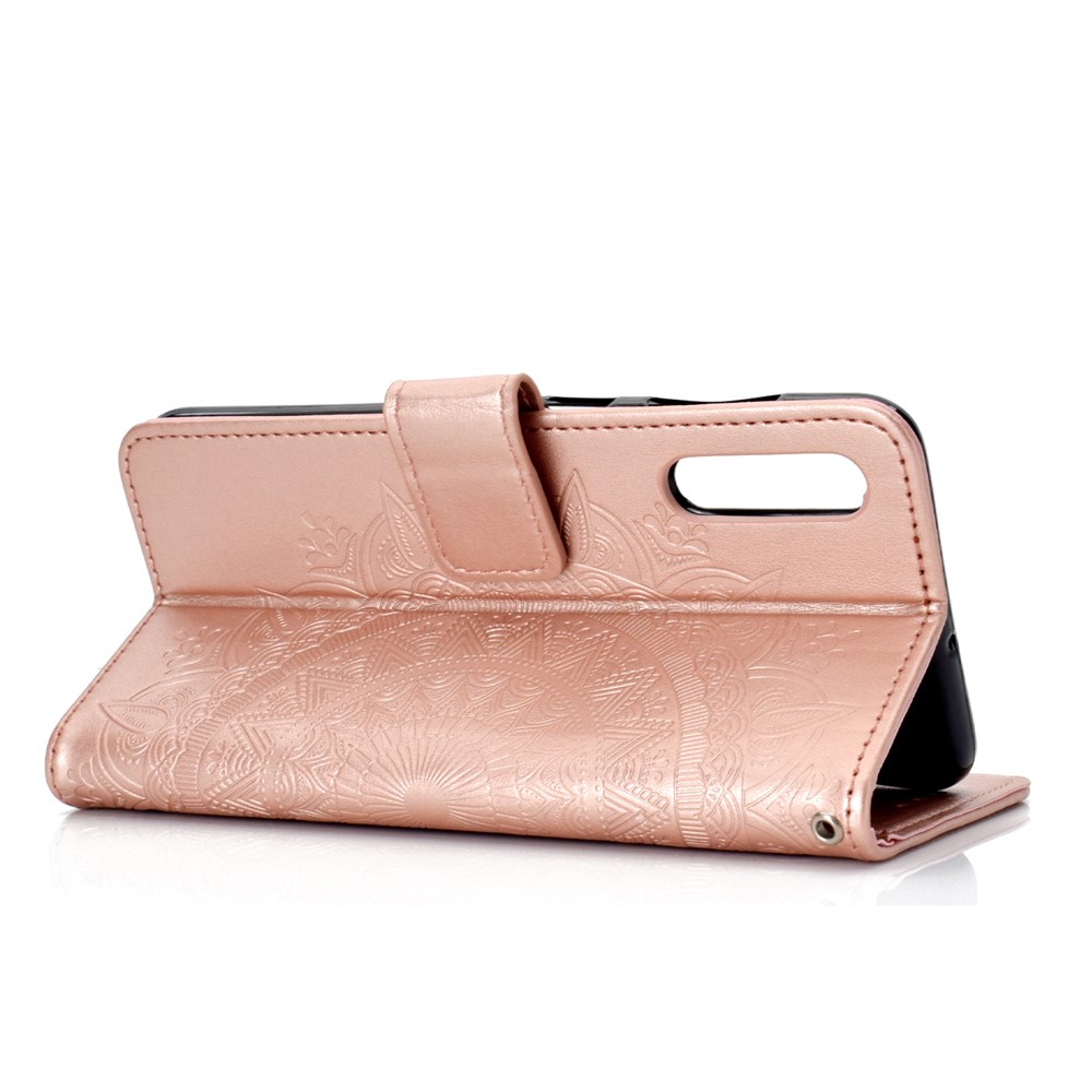 Custodia A Portafoglio In Pelle Fiore Stampa Per Samsung Galaxy A50 - Oro Rosa-6