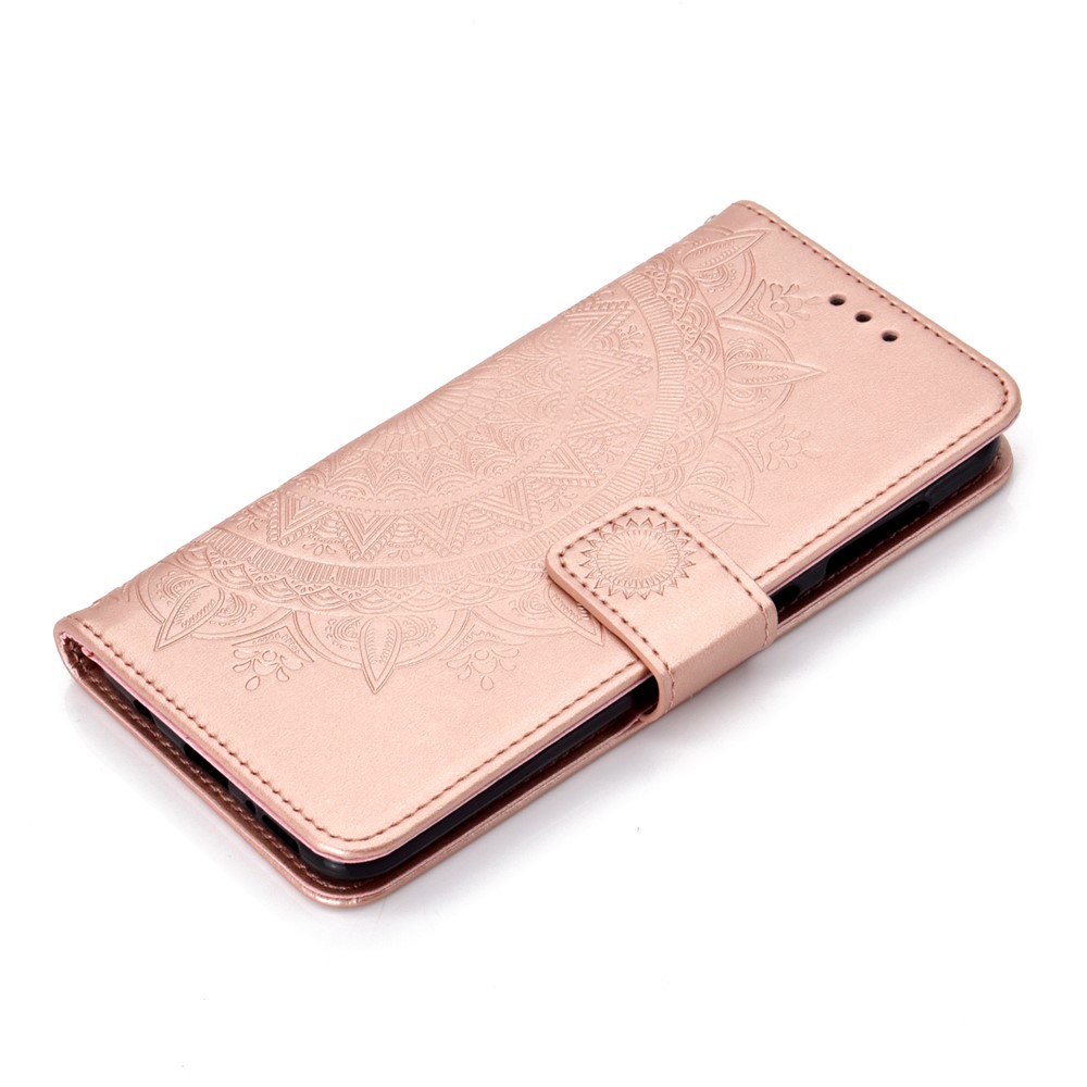 Custodia A Portafoglio In Pelle Fiore Stampa Per Samsung Galaxy A50 - Oro Rosa-7