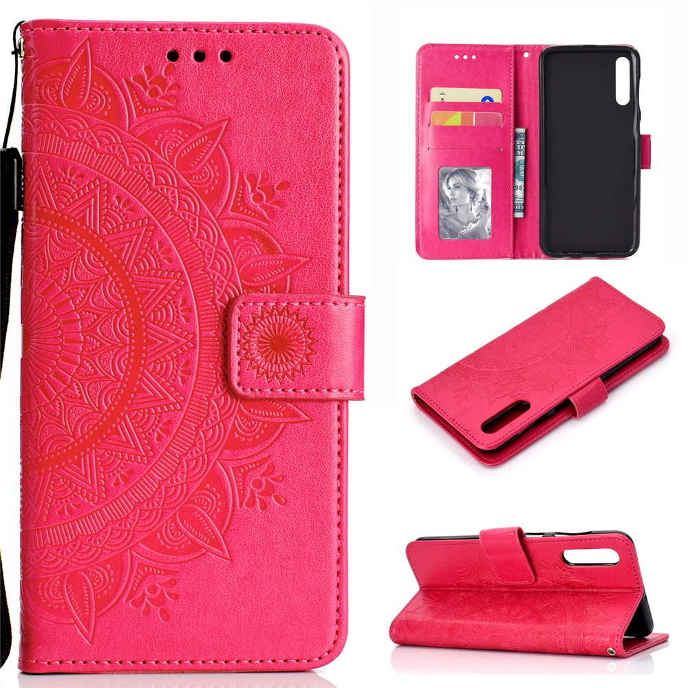 Imprint Flower Leather Wallet Case for Samsung Galaxy A50 / A50s / A30s - Rose-1