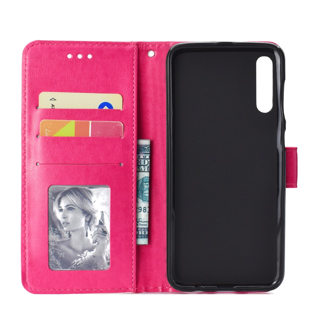 Imprint Flower Leather Wallet Case for Samsung Galaxy A50 / A50s / A30s - Rose-3