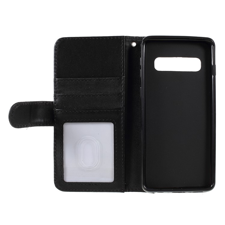 PU Leather Wallet Stand Protective Phone Case for Samsung Galaxy S10 - Black-9