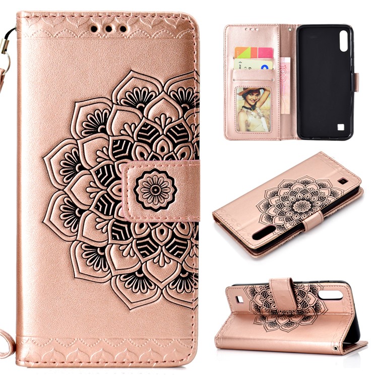 

Imprinted Mandala Pattern Leather Wallet Cover Shell for Samsung Galaxy A10/M10 - Rose Gold, Galaxy A10