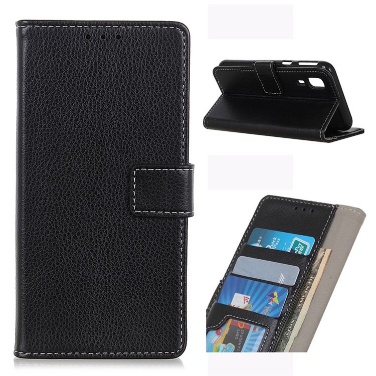 Litchi Texture Wallet Stand Leather Cell Phone Cover for Samsung Galaxy A2 Core - Black-1