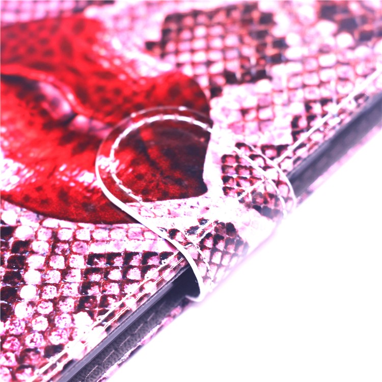 Laser Carving Pattern Printing Wallet Leather Case with Strap for Samsung Galaxy M20 - Red Lip-5