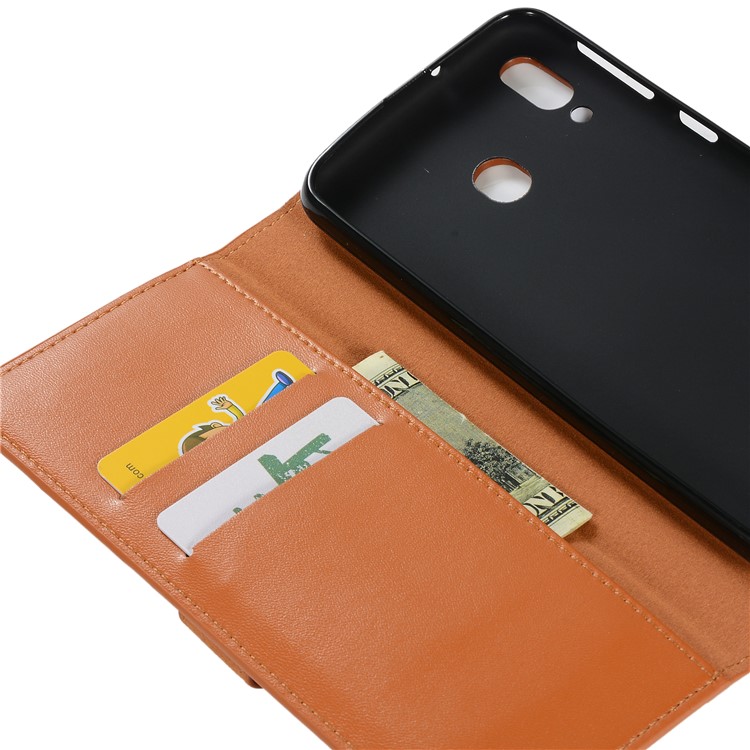 Genuine Leather Wallet Phone Case with Zipper Pocket for Samsung Galaxy M20 - Brown-4