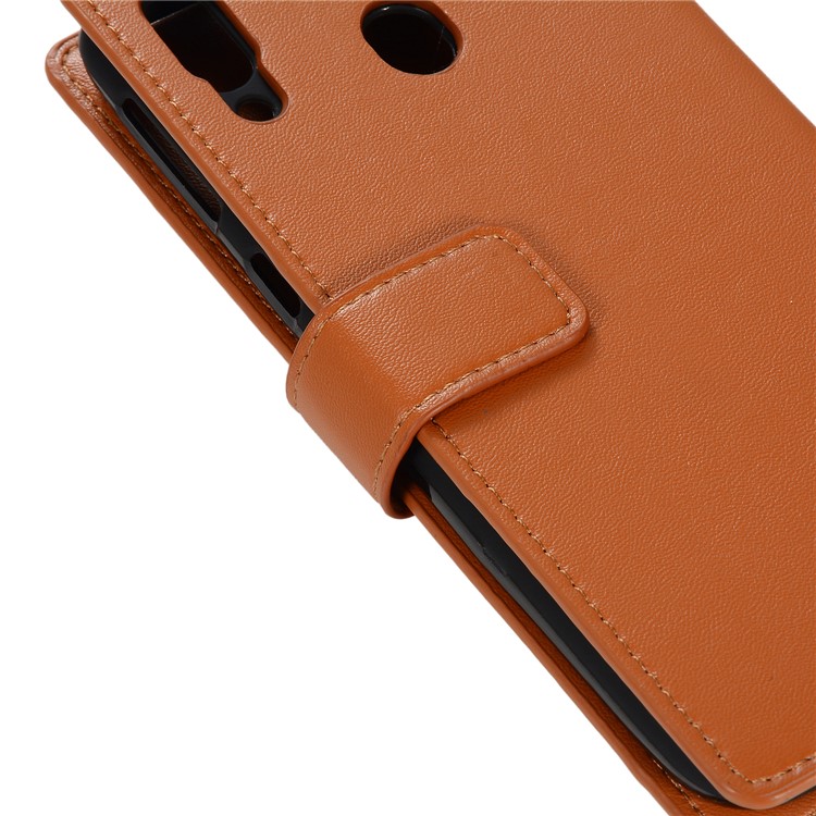 Genuine Leather Wallet Phone Case with Zipper Pocket for Samsung Galaxy M20 - Brown-7