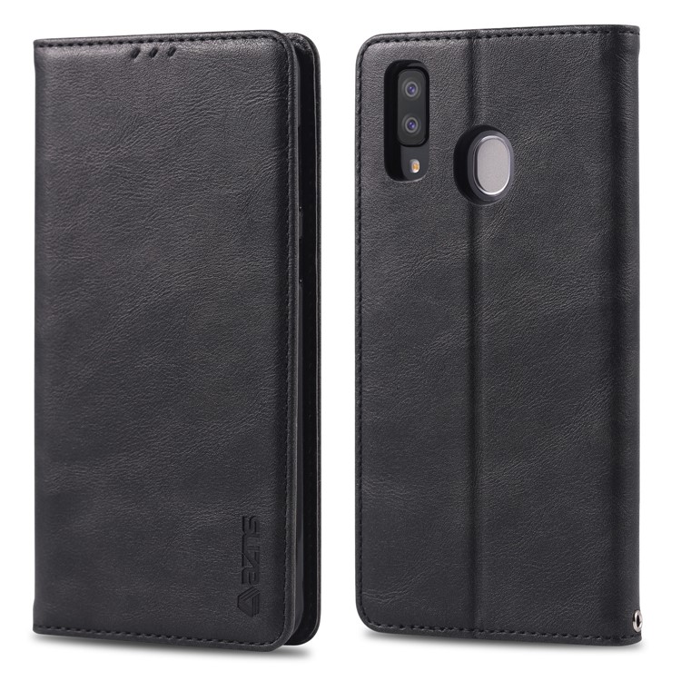 AZNS Retro Style PU Leather Card Holder Case for Samsung Galaxy A30 - Black-1