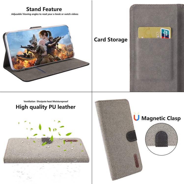 Linen Fabric PU Leather Card Storage Phone Case for Samsung Galaxy A40 - Khaki-6