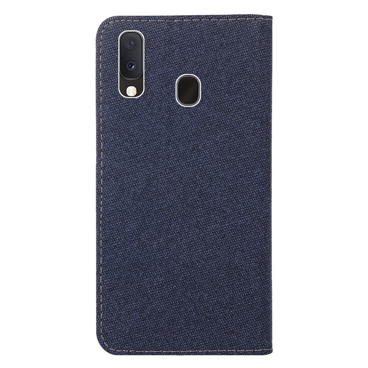 Caso Macio De Couro Do Suporte De Cartão Da Aleta Do Pudim Da Pele De Pano Com Suporte Para A Galáxia A20e De Samsung - Azul-2