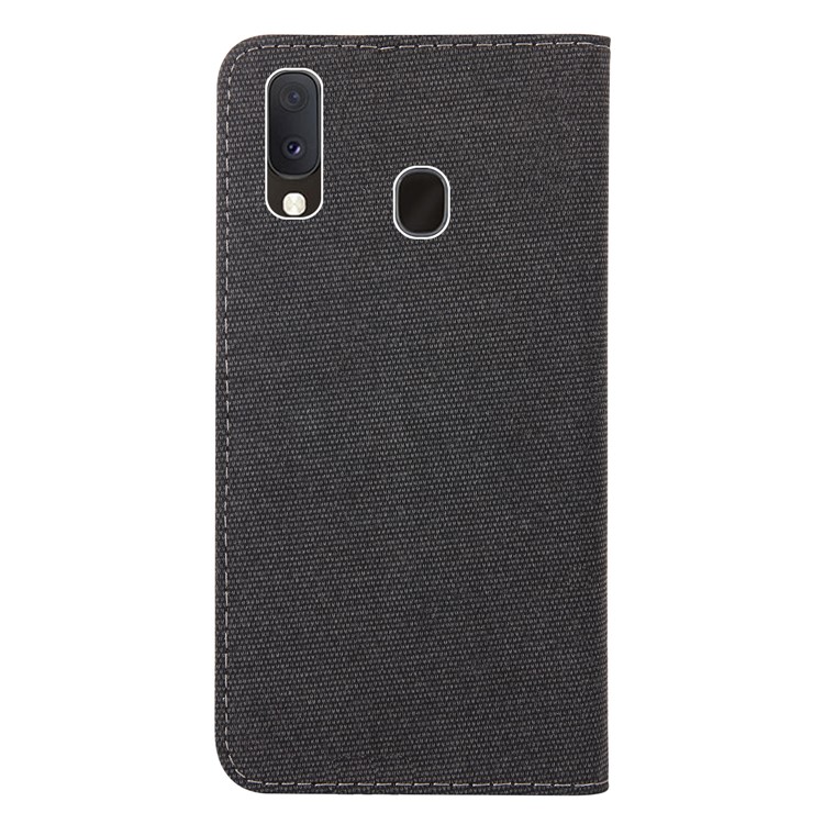 Cloth Skin Pudding Flip Card Holder Leather Soft Case with Stand for Samsung Galaxy A20e - Black-2