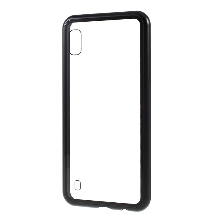 Detachable Magnetic Metal Frame Tempered Glass Phone Case for Samsung Galaxy A10 - Transparent Black-3