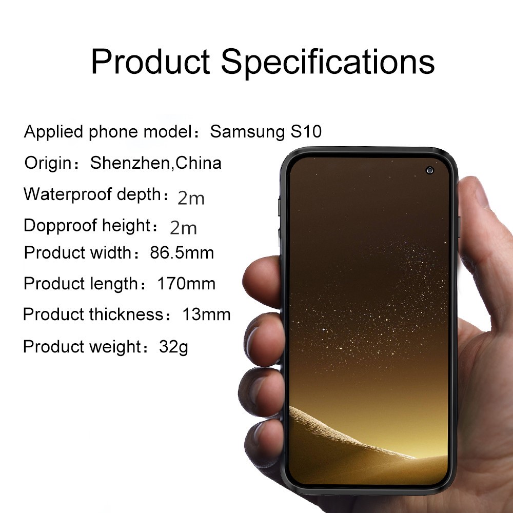 REDPEPPER IP68 Empreinte Digitale Étanche Pour Téléphone Portable Déverrouiller La Coque Arrière Transparente Pour Samsung Galaxy S10 - Noir-9