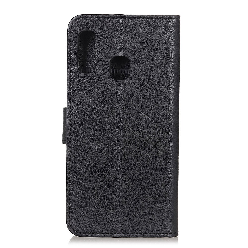 Écouteur de Téléphone Pour Samsung Galaxy A20e Litchi Texture Texture en Cuir Protecteur de Téléphone Avec un Support de Portefeuille - le Noir